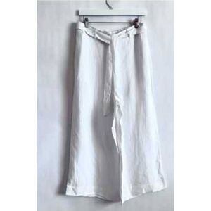 Halston cropped wide leg NWT white linen blend elastic waist tie belt size xl  p